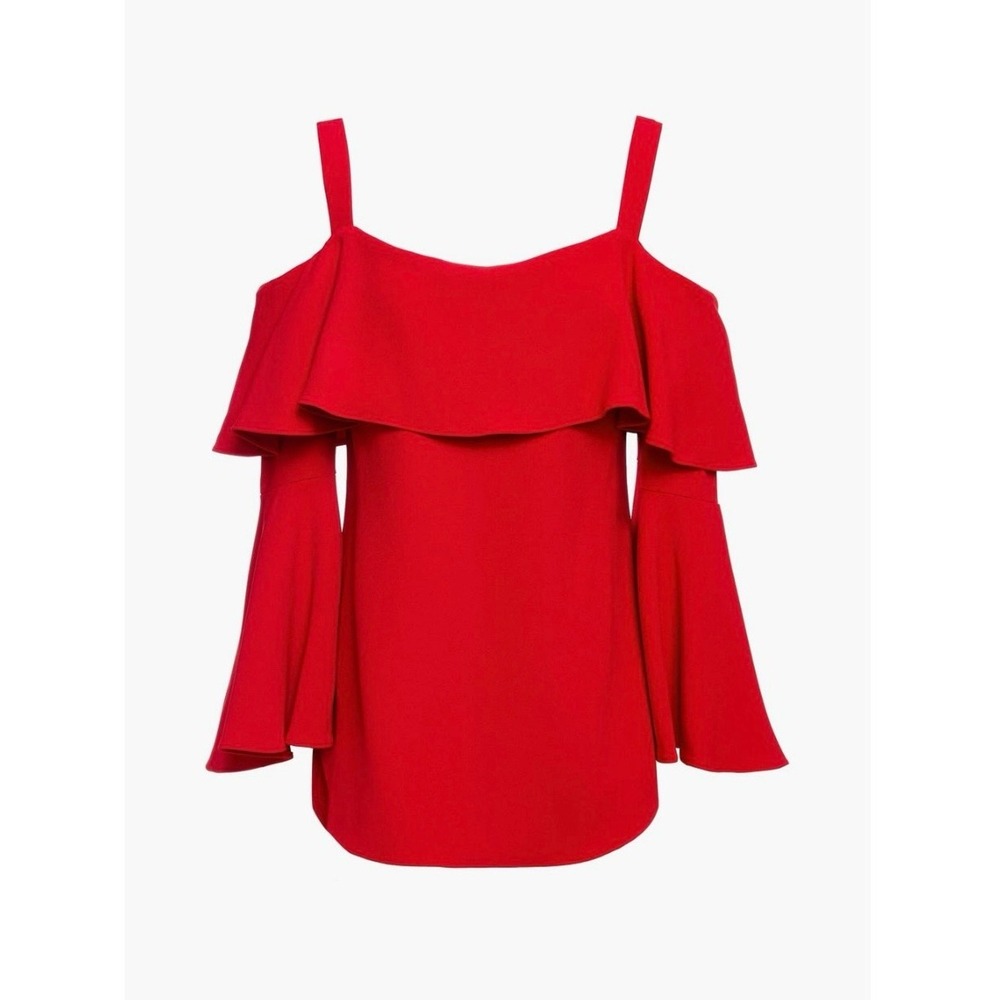 NWT ELIE SAAB Red Bell Sleeve Blouse Sz 42/8 Luxe Coquette Editorial Siren Chic